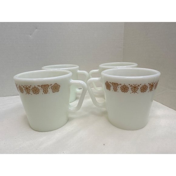 Pyrex Set of Four Butterfly Gold D Handles Coffee Tea Mugs Shower Gift Home - Picture 1 of 5